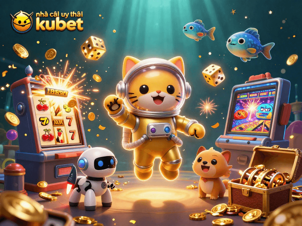 Experience the thrill of nhà cái uy tín kubet with a lively slot scene featuring an astronaut cat and bursting jackpots.