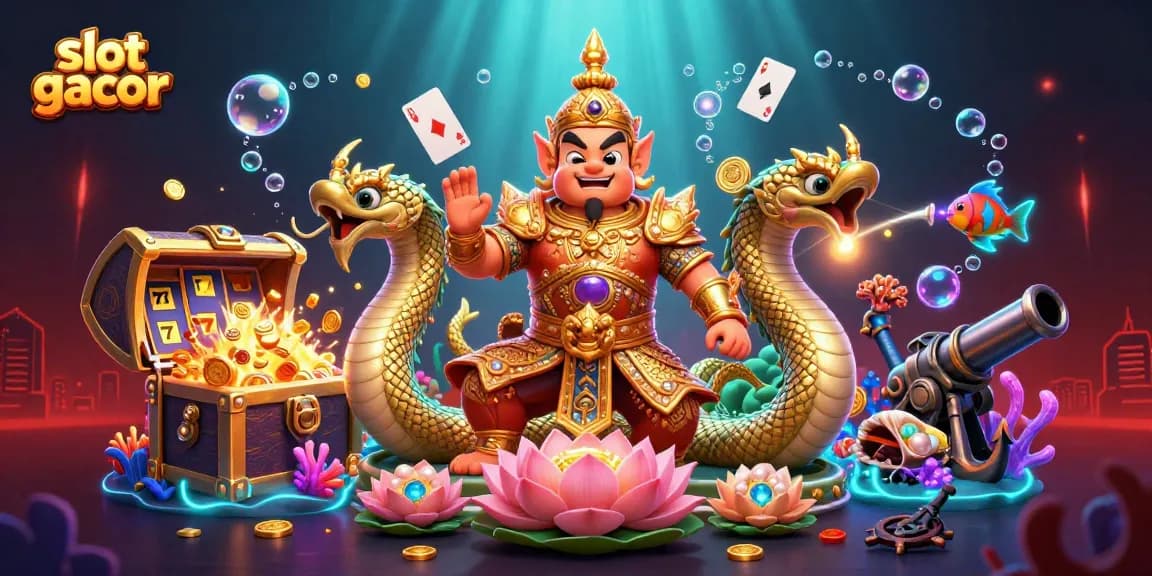 Engage with slot gacor through a vibrant 3D scene featuring charming Thai guardians and treasures.