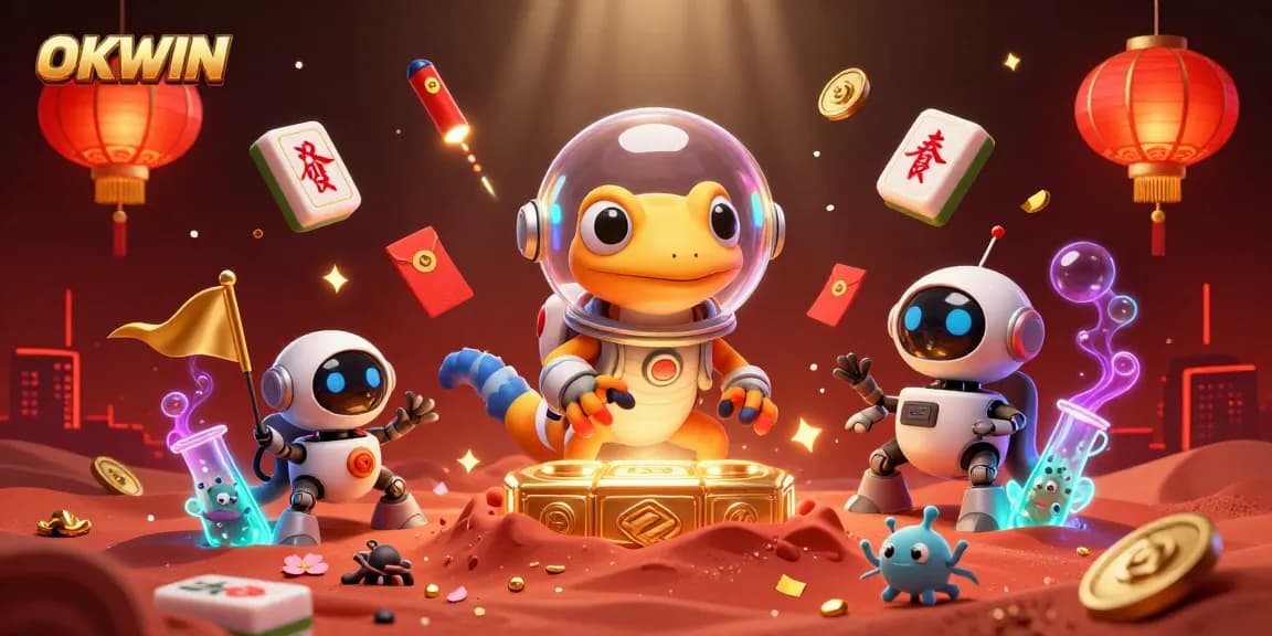 OKWIN players enjoy discovering treasures in a vibrant, lively Martian casino scene.