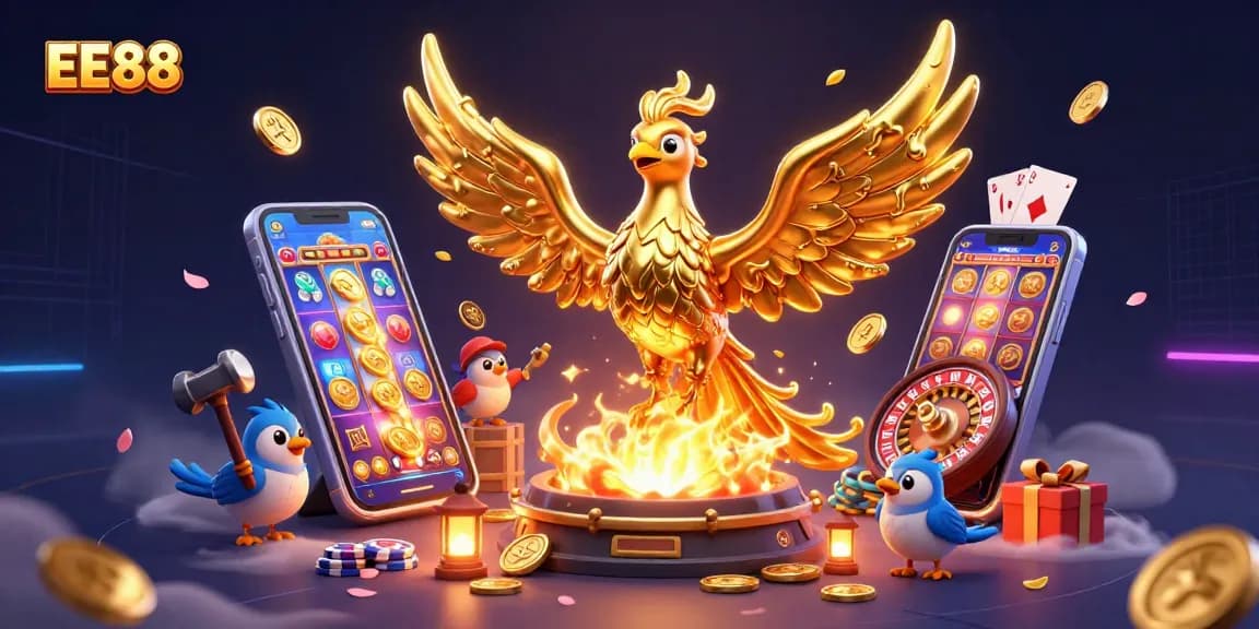 Spin and win with EE88's thrilling casino experience featuring a molten phoenix and slot games.