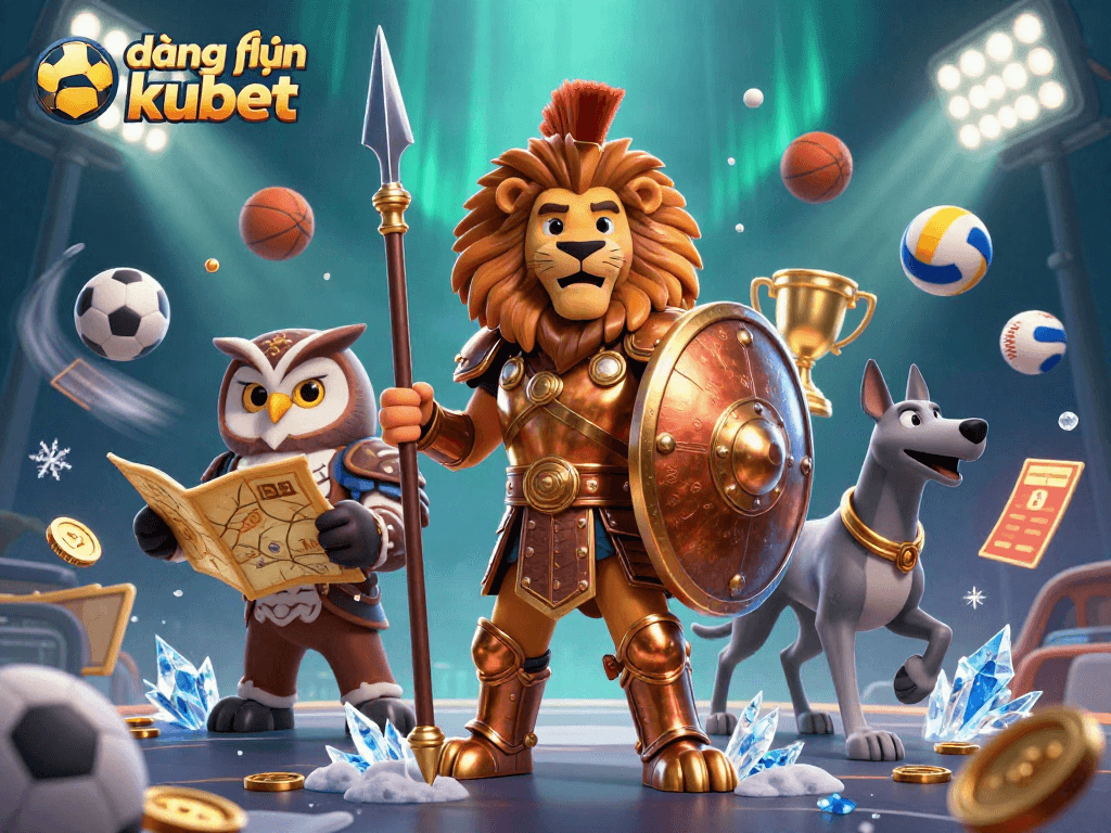 Enhance your betting experience with đăng nhập kubet, featuring a Spartan lion and sports elements.