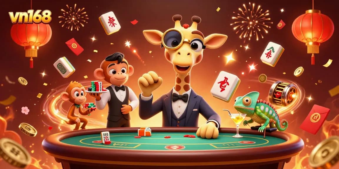 Experience thrilling gameplay with vn168 in this vibrant online casino illustration.