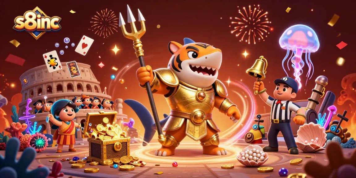 Experience thrilling gameplay at s8inc, where a tiger shark gladiator brings excitement to an underwater casino.