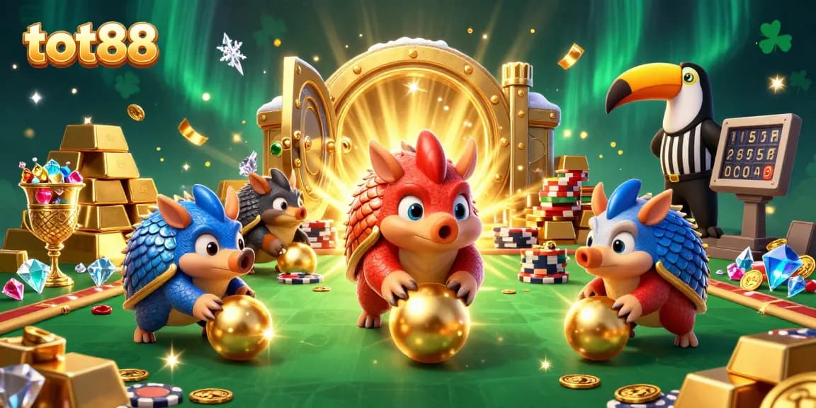 Experience thrilling action with tot88 as rival pangolins compete in a vibrant casino scene filled with treasure.