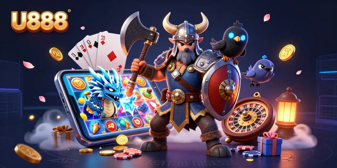 U888 captivates players with a vibrant digital casino scene packed with engaging game elements.
