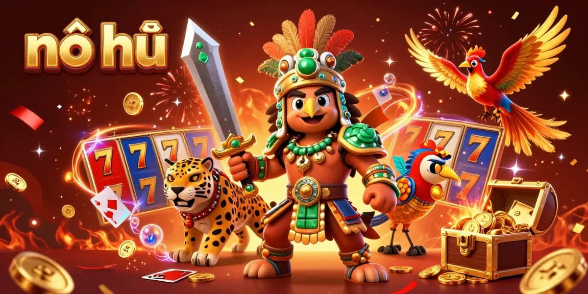 Experience nổ hũ excitement with dynamic slot reels, gold coins, and colorful gaming elements.
