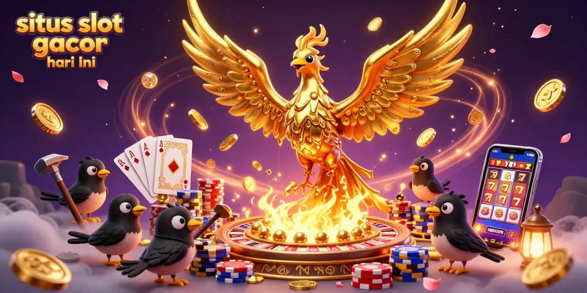Experience the thrill of winning with situs slot gacor hari ini, featuring a golden phoenix and casino elements.