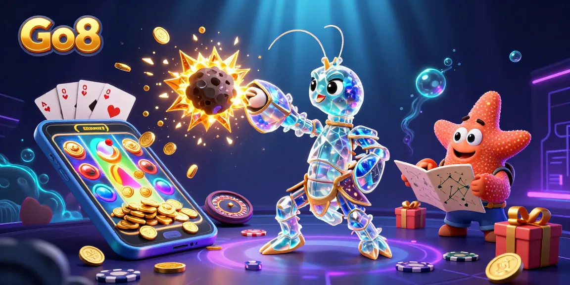 Experience the immersive world of Go8 with vibrant slots and winning themes in a dynamic casino scene.