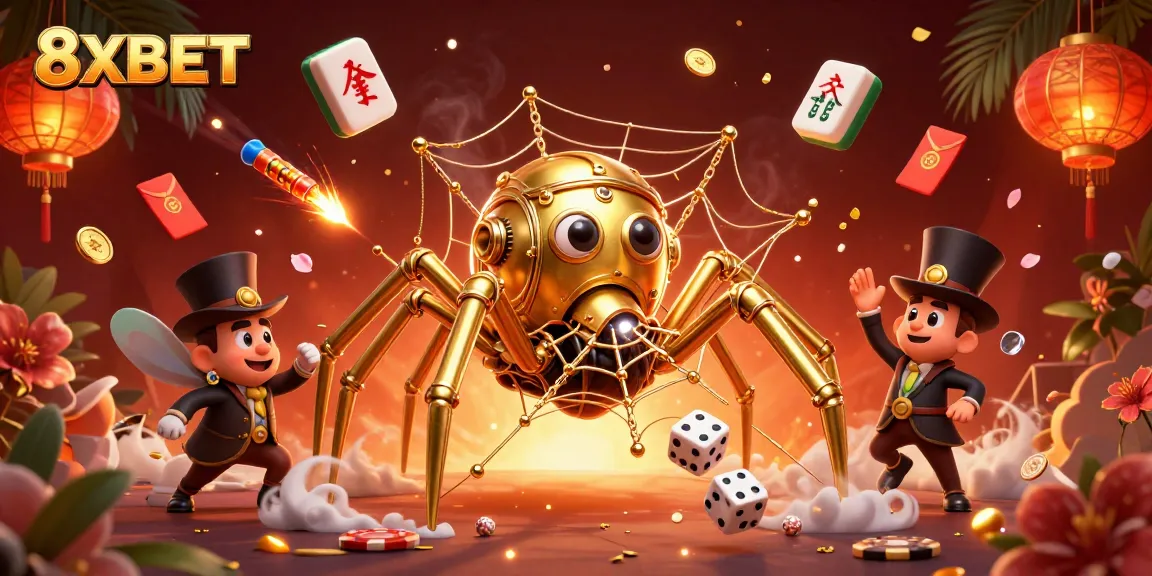 Engage in thrilling gameplay at 8XBET, where steampunk characters interact amidst vibrant casino elements.