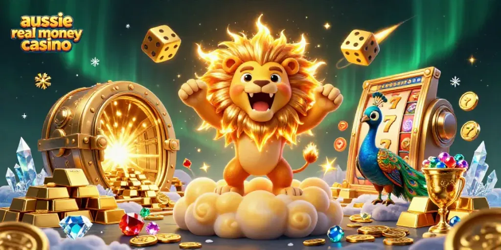 Experience the thrilling world of the aussie real money casino with golden treasures and vibrant characters.