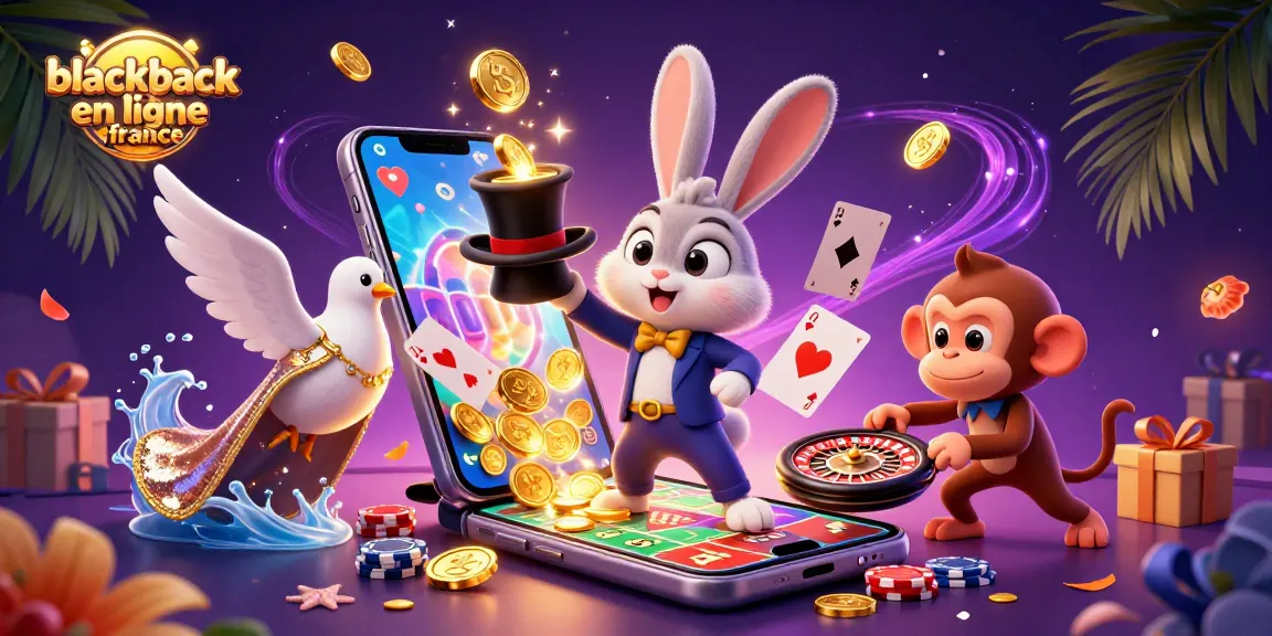 Jouez à blackjack en ligne en France avec des gains, illustré par des personnages animés.