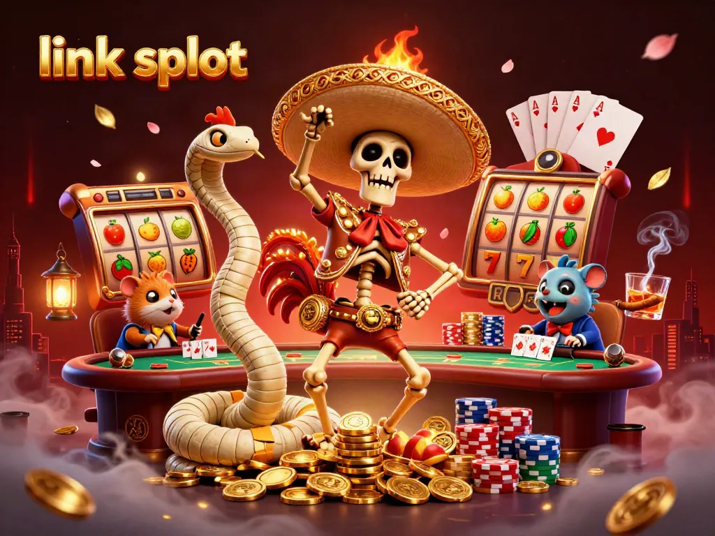 Experience exciting wins in the vibrant world of link slot with lively characters celebrating on golden coins.