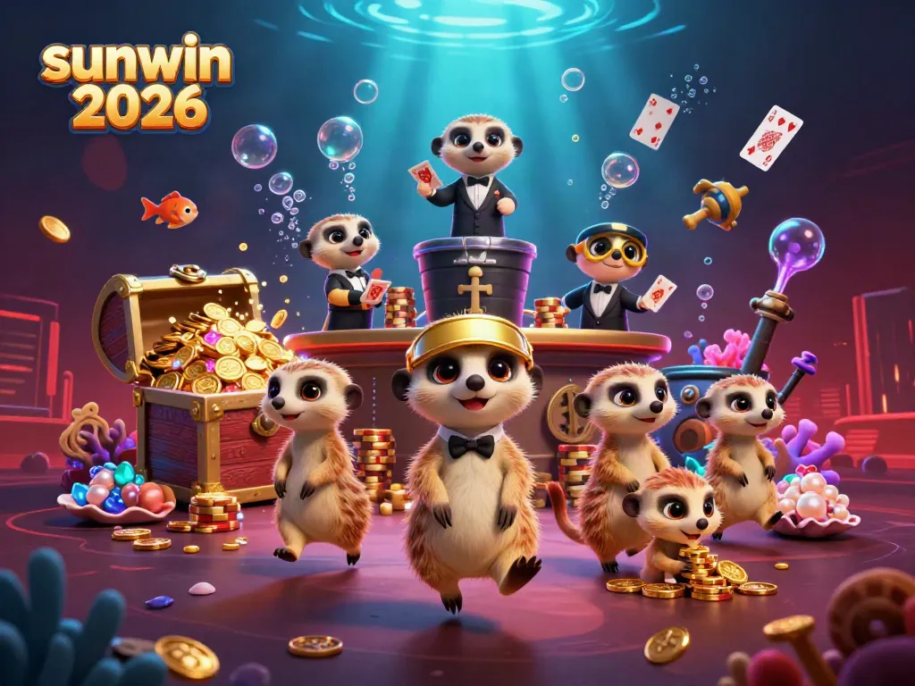 Experience thrilling gameplay at Sunwin 2026 with playful meerkats in an exciting casino scene.