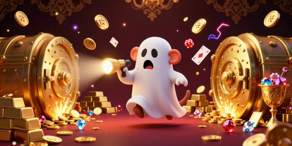 Engage with ชื่อเกมสล็อต in a dynamic 3D casino scene featuring a mischievous poltergeist monkey juggling gold objects.