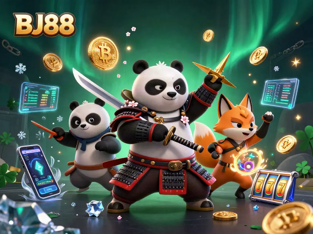 Engage in thrilling gameplay with BJ88's vivid 3D casino illustration showcasing dynamic gaming elements.