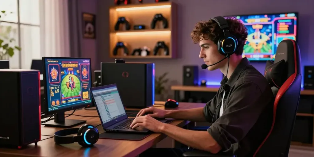 Luxury333 online gaming setup highlighting stylish player enjoying an immersive slot gaming experience.