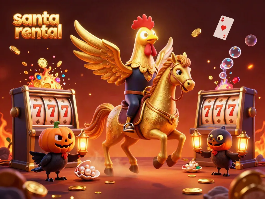 Experience the magic of a Santa rental amidst a vibrant casino adventure in this 3D illustration.