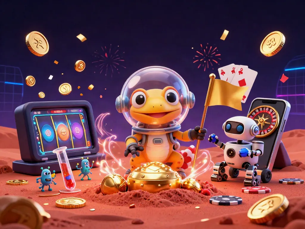 Experience the excitement of xoilactvlive with a Martian gecko discovering a golden casino in space.