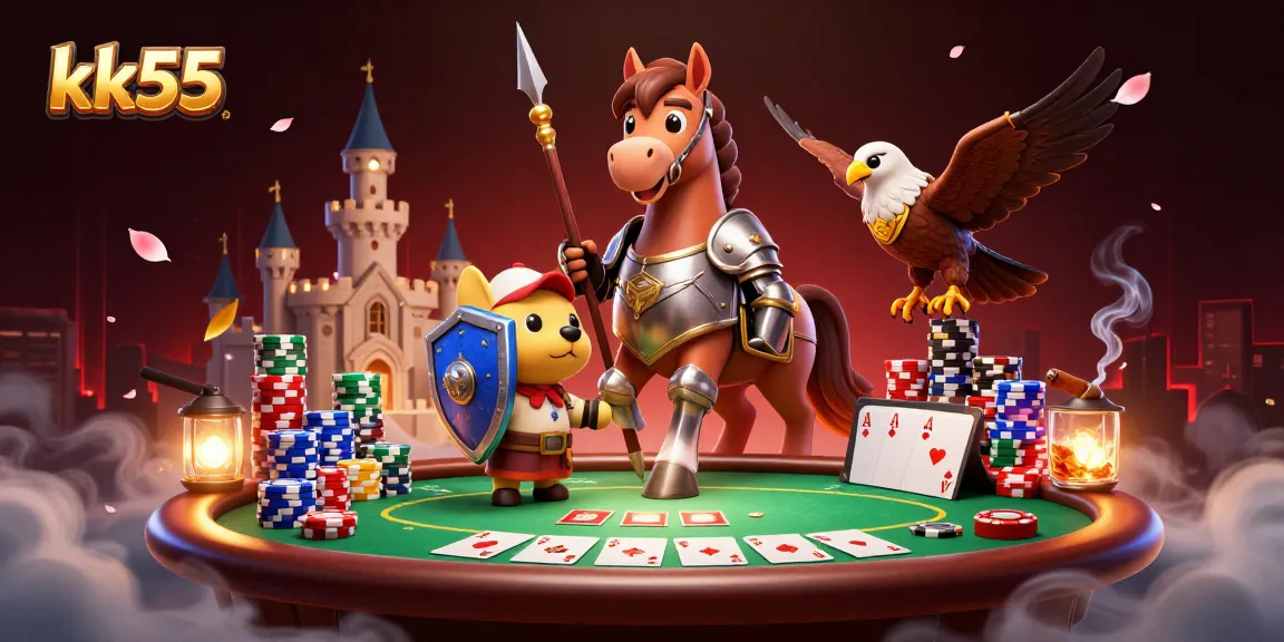 Spin the reels of fortune at kk55's vibrant gaming scene with knights and poker elements.
