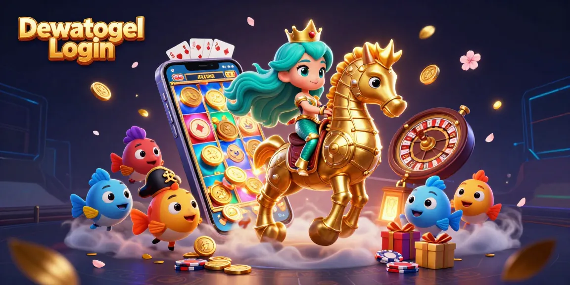 Dewatogel Login presents a vibrant 3D scene with a mermaid, seahorse, and colorful fish engaging in a dynamic casino-themed illustration.