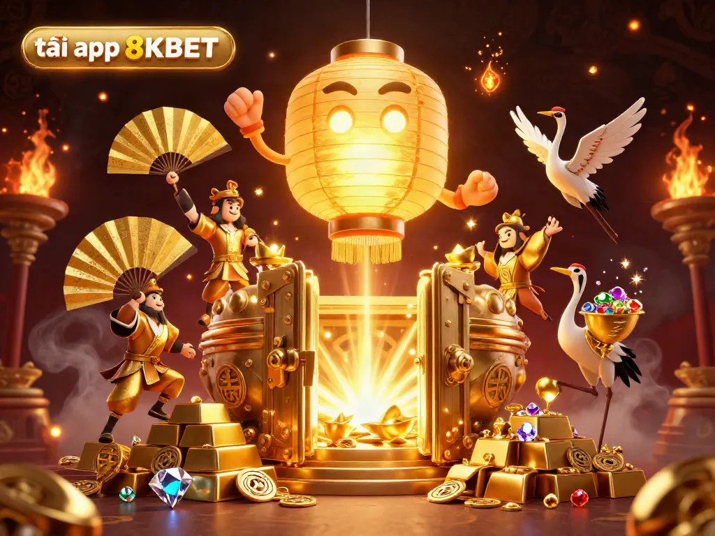 Engage in a vibrant casino experience and download tải app 8KBET with dynamic characters and rich golden elements.