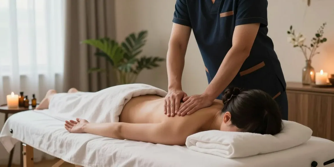 의정부출장안마 professional massage scene with therapist providing Swedish massage in a tranquil setting