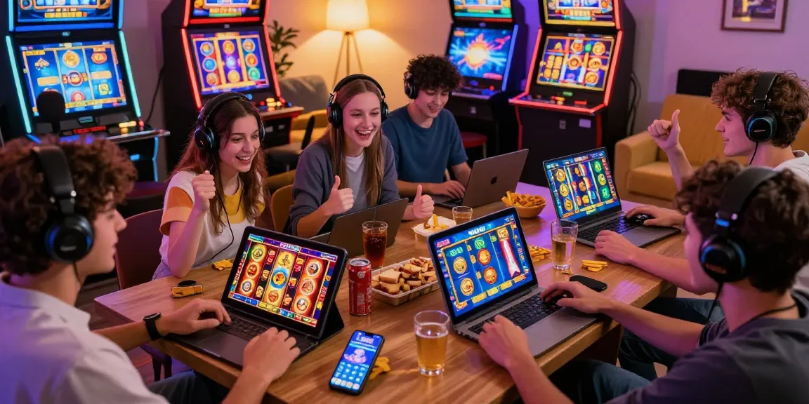Engaged players enjoying wd138 slot games on various devices in a vibrant gaming atmosphere.