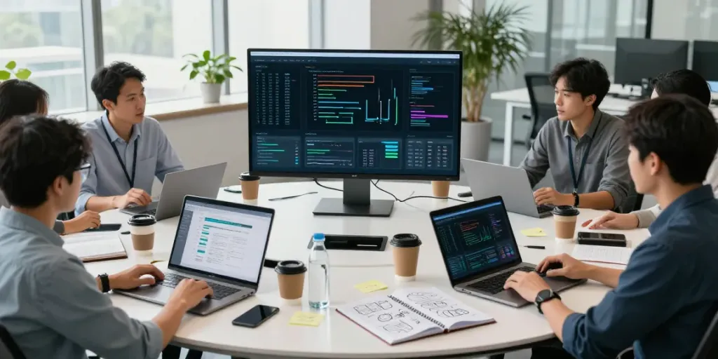 Team collaborating on Enterprise AI models in a modern workspace