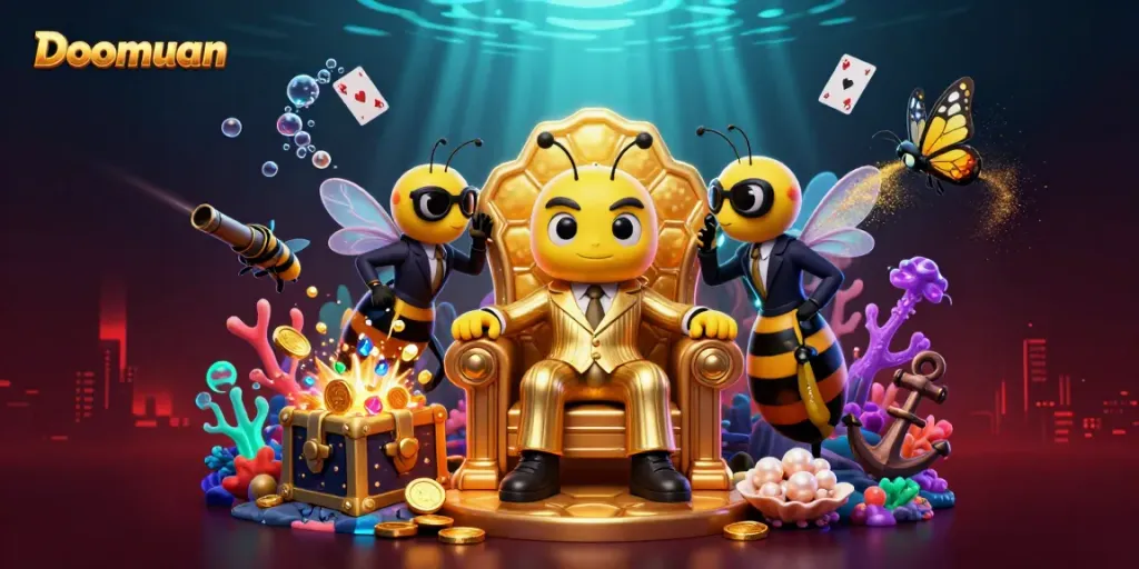 Doomuan offers an engaging and vibrant illustration featuring a bumblebee mob boss and glittering casino elements for immersive gameplay.
