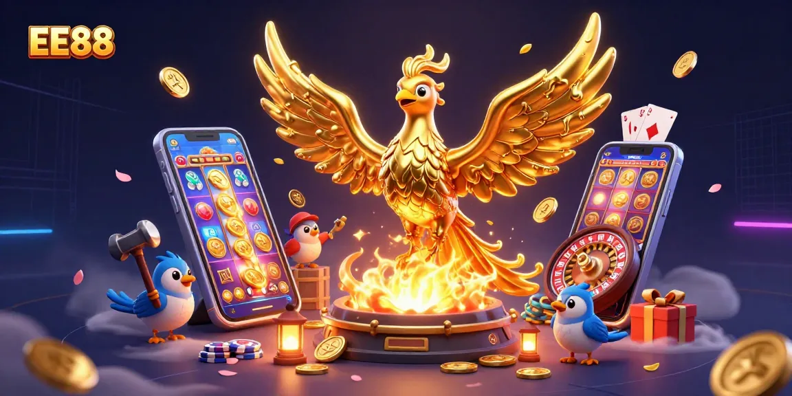 Spin and win with EE88's thrilling casino experience featuring a molten phoenix and slot games.