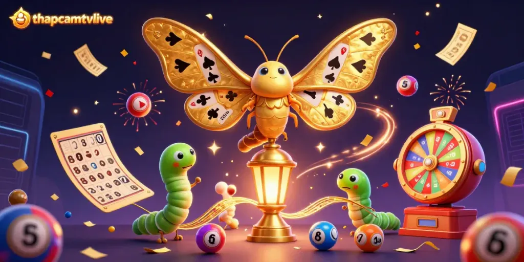 Engage in exciting gaming with thapcamtvlive, featuring vibrant lottery elements and a magical casino atmosphere.