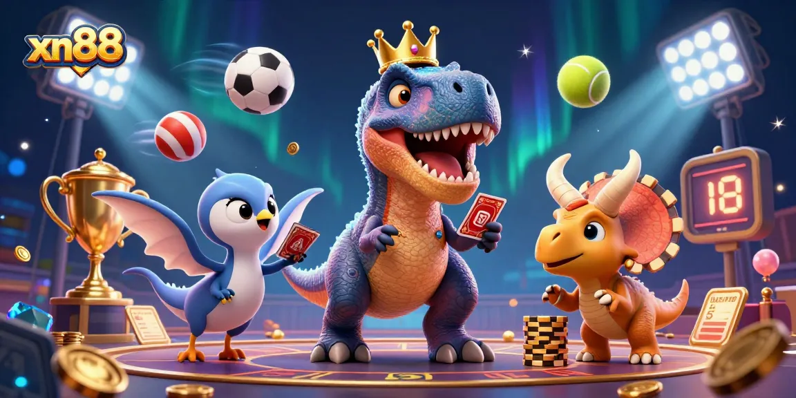 Experience thrilling gameplay at xn88 with an exciting casino illustration featuring friendly dinosaurs.