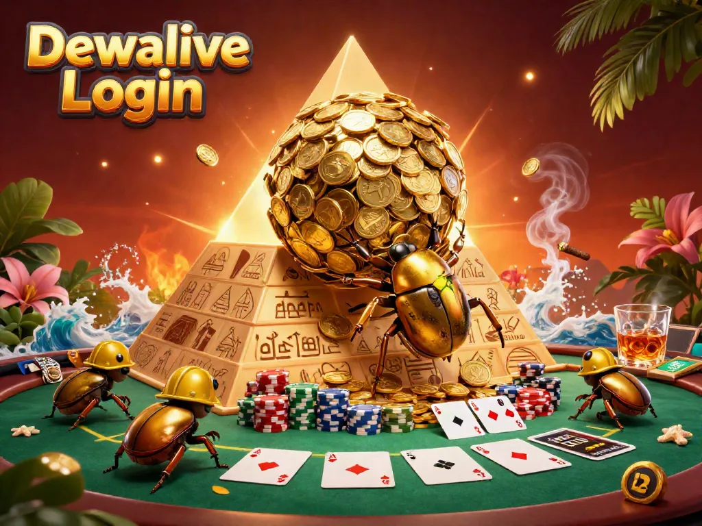Experience the excitement at Dewalive Login with a cartoon scene of beetles and casino action.