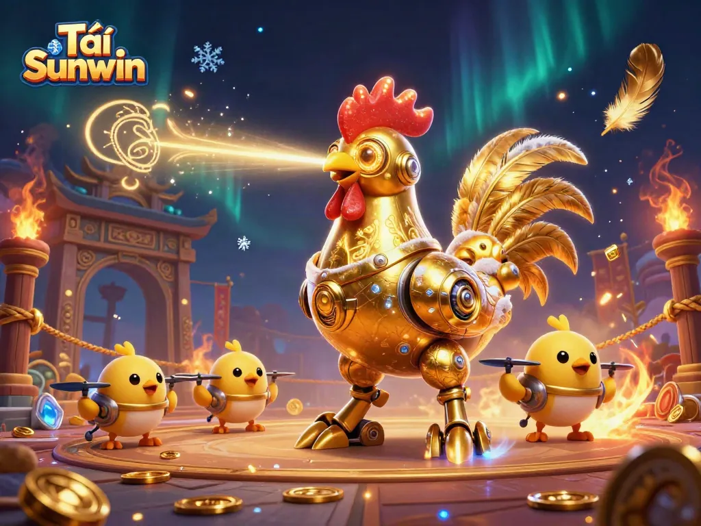 Engage in gaming excitement with Tải Sunwin as golden rooster robot leads the adventure.