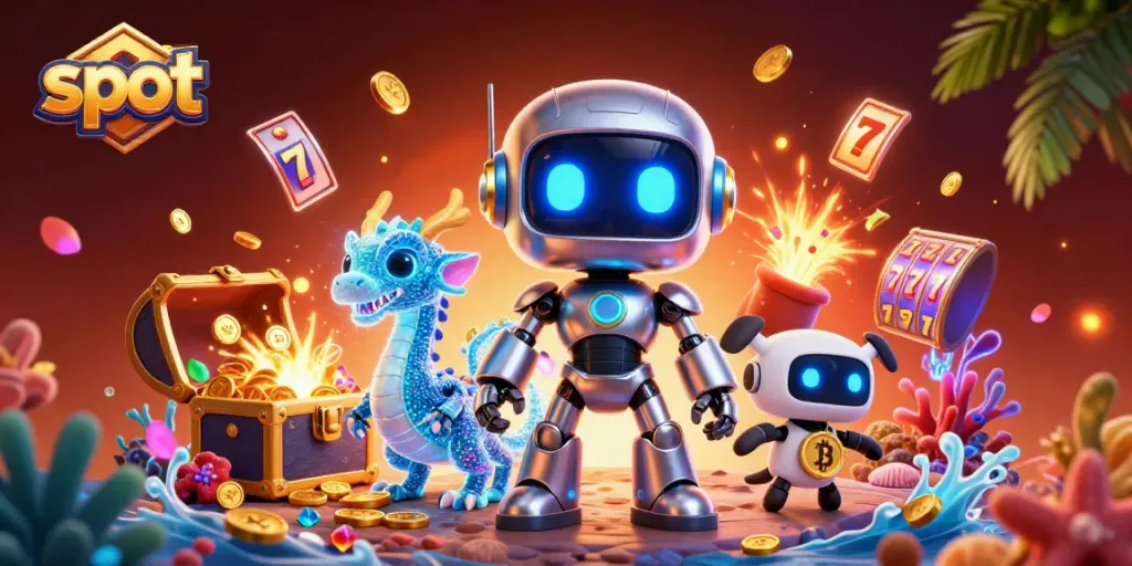 Slot gacor menunggu peluang besar, robot dan naga bersinar dalam petualangan kasino virtual.