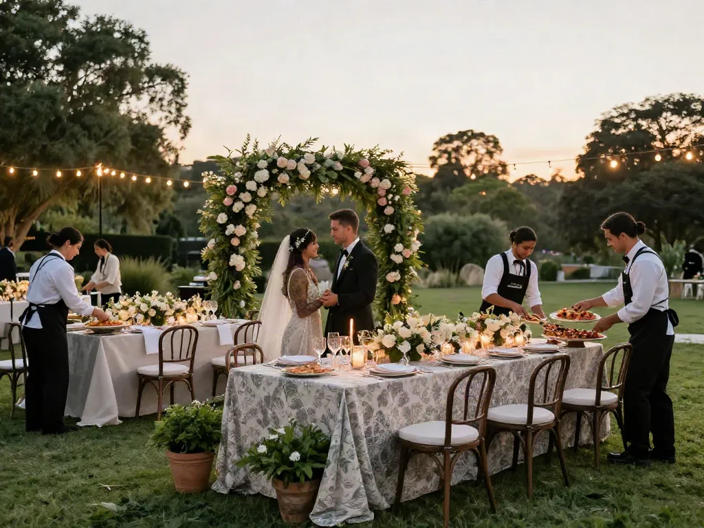 Event furniture rental displayed beautifully in an outdoor wedding setup with elegant tables and decor.