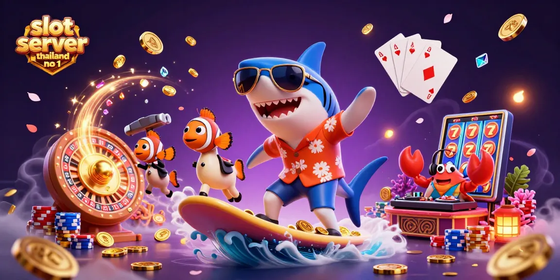Experience slot server thailand no 1 with vibrant casino-themed characters amidst cascading coins and jewels.