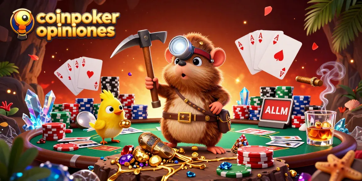 Esplora le opinioni su CoinPoker con un'immagine ricca di giochi di carte e personaggi 3D.
