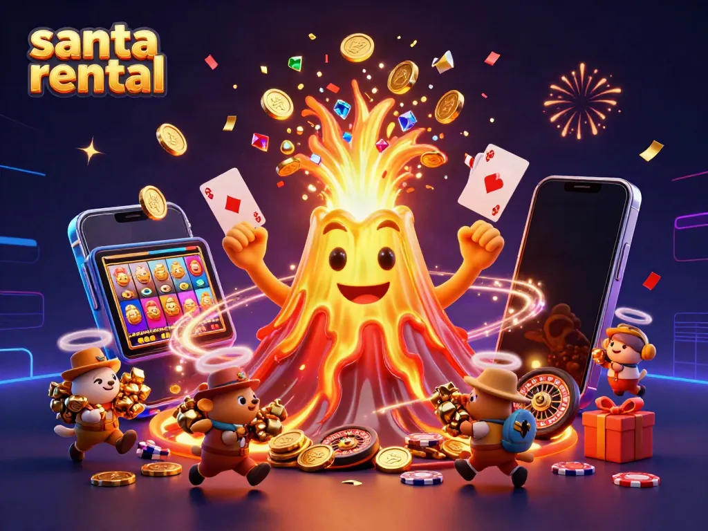 Experience the magic of santa rental with festive Santa scenes surrounded by casino treasures.