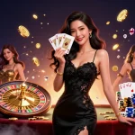 Cascading golden coins and slot machine elements define cổng game hitclub atmosphere, showcasing thrilling gameplay.