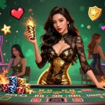 Experience thrilling stakes at BL555 casino with a glamorous woman at a VIP table, showcasing vibrant gaming elements.