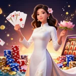 Win big with xx88: A vibrant depiction of an elegant Vietnamese woman in a casino scene.