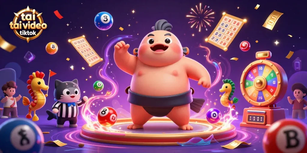 Experience tai video tiktok excitement with vibrant lottery balls and a cartoon fugu wrestler