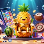 Experience LLWIN in a vibrant casino scene filled with gold coins, playing cards, and colorful slot games.
