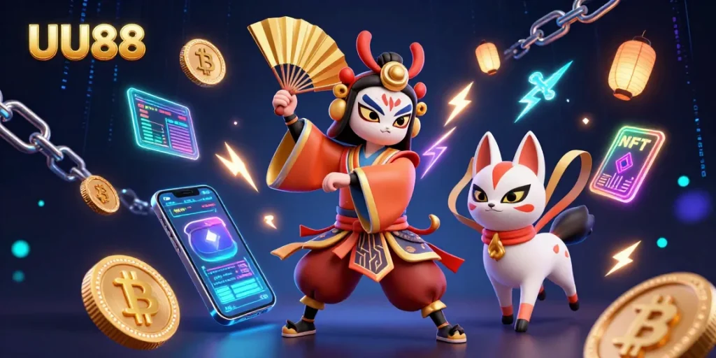 Engage with UU88's captivating world of online gambling featuring unique characters and crypto elements.
