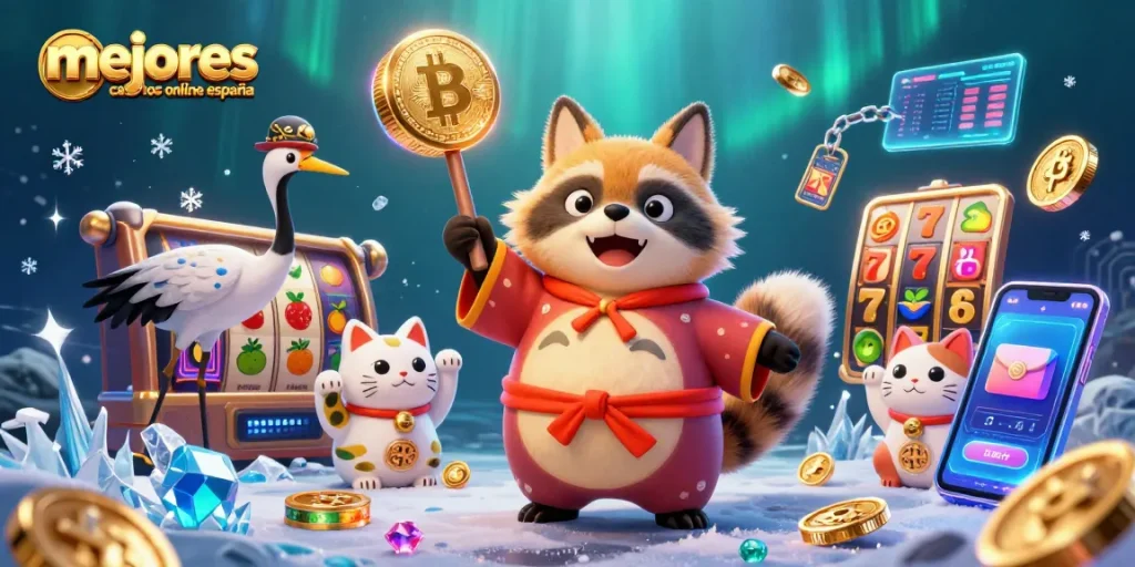 Visualiza mejores casinos online España con una colorida celebración de juego y fortuna.