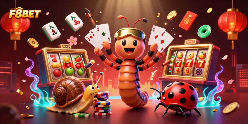 Experience vibrant gameplay excitement with F8BET as cartoon characters engage in thrilling slot action.