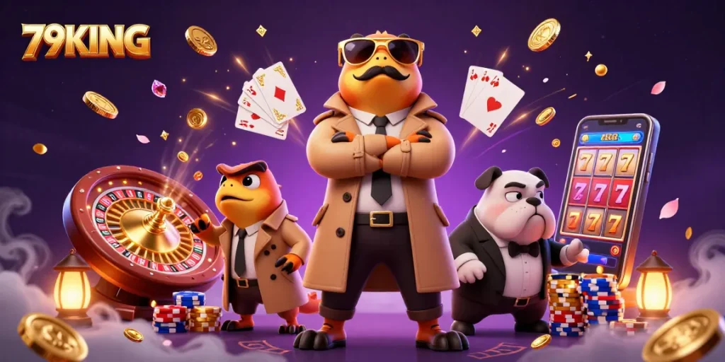 Experience thrilling action at 79KING with raptors entering a VIP casino lounge