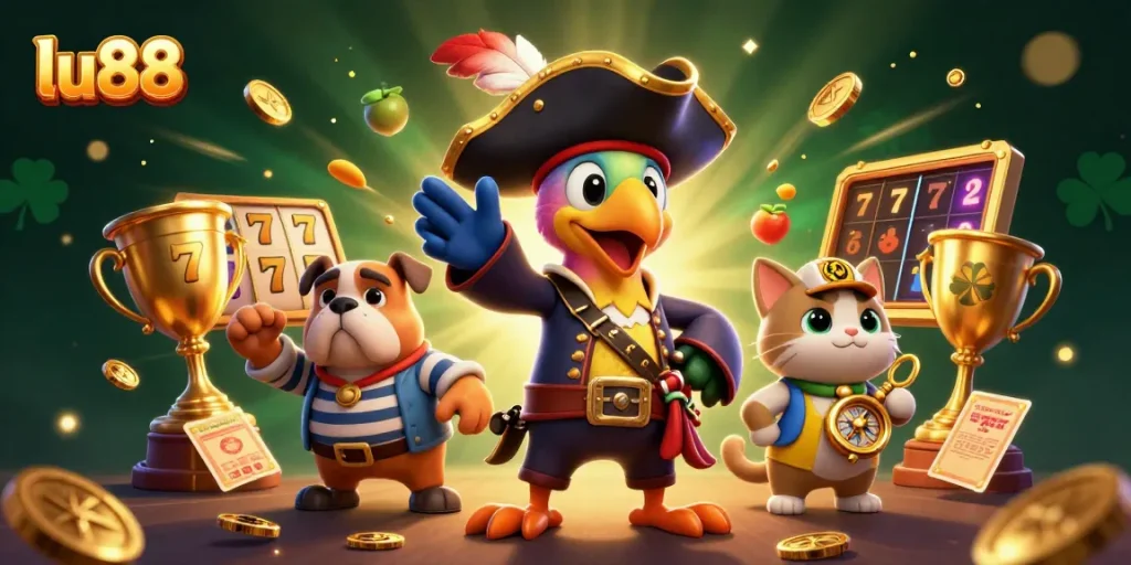Experience winning excitement at lu88 with this vibrant 3D illustration of a pirate-themed casino adventure.