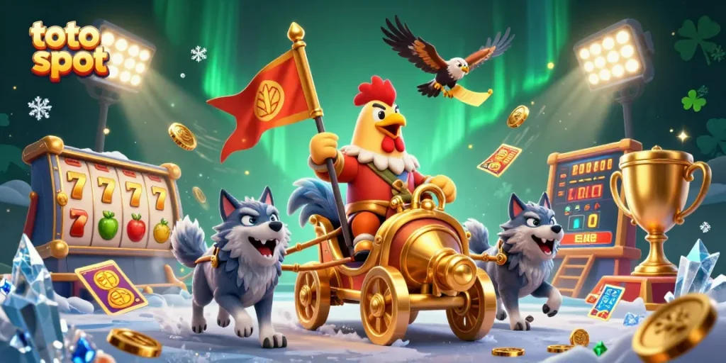 Experience thrilling action with the toto slot as a cartoon rooster warlord commands a dynamic scene.